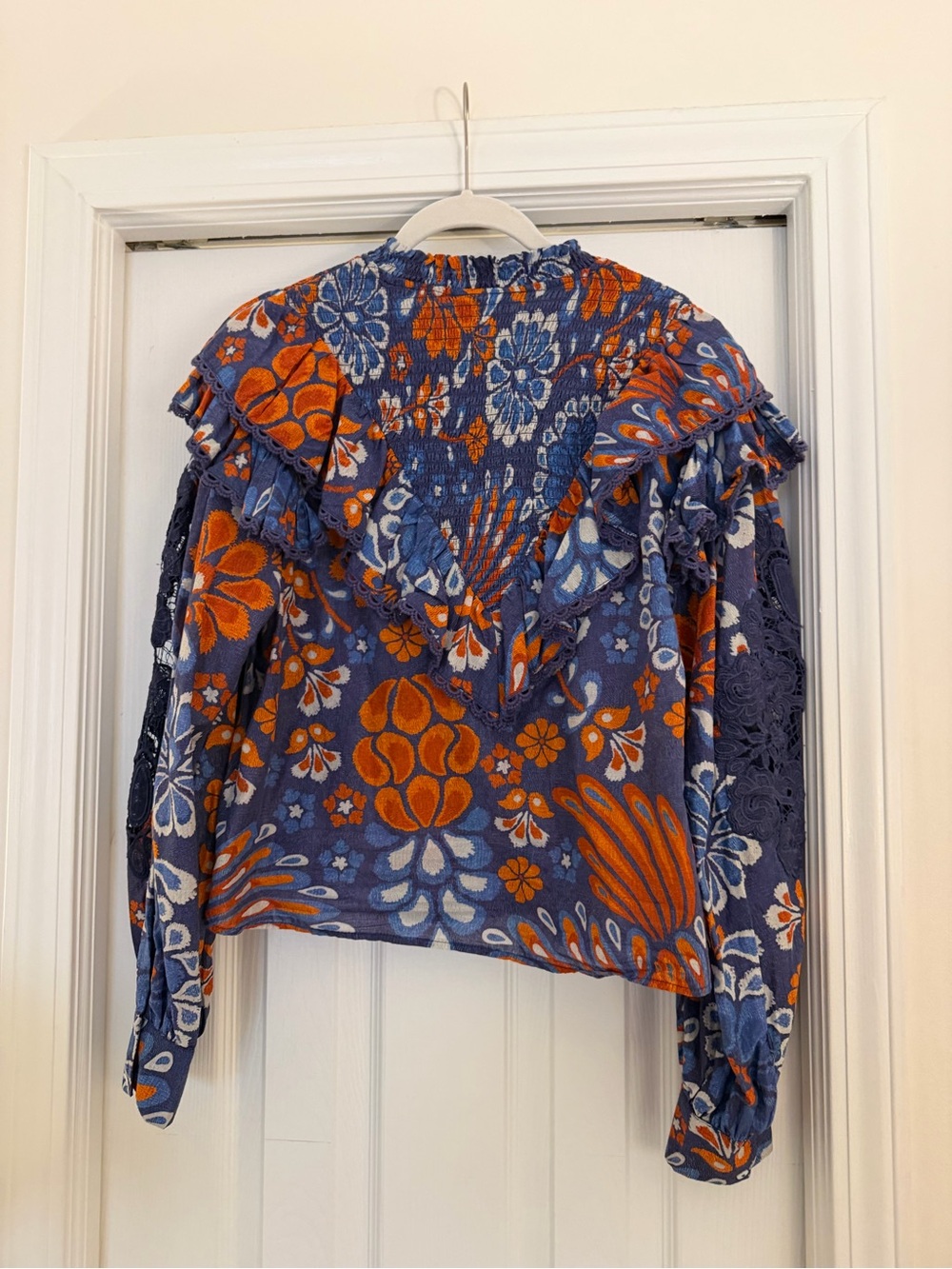 Farm Rio Floral Ruffle High-Neck Blouse - Picture 7 of 7